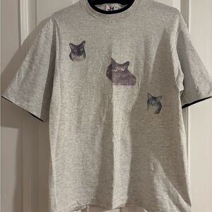 Vintage 3 Cat Print Layered Dress Gray Shirt